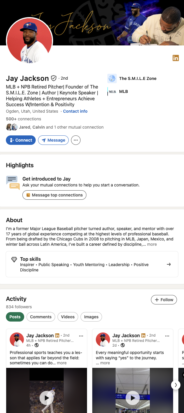 Jay Jackson LinkedIn profile built through the growth system